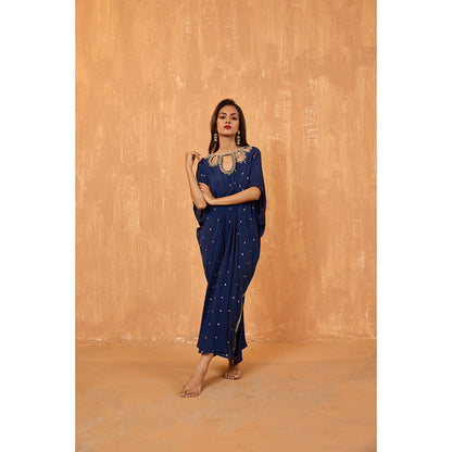 Radha Sharma Navy Blue Georgette Gold and Pearl Handwork Kaftan