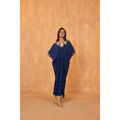 Radha Sharma Navy Blue Georgette Gold and Pearl Handwork Kaftan