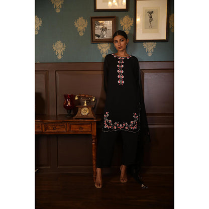 Radha Sharma Black Georgette Embellished Kurta with Palazzo and Dupatta (Set of 3)