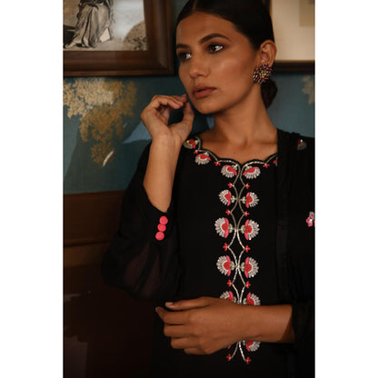 Radha Sharma Black Georgette Embellished Kurta with Palazzo and Dupatta (Set of 3)