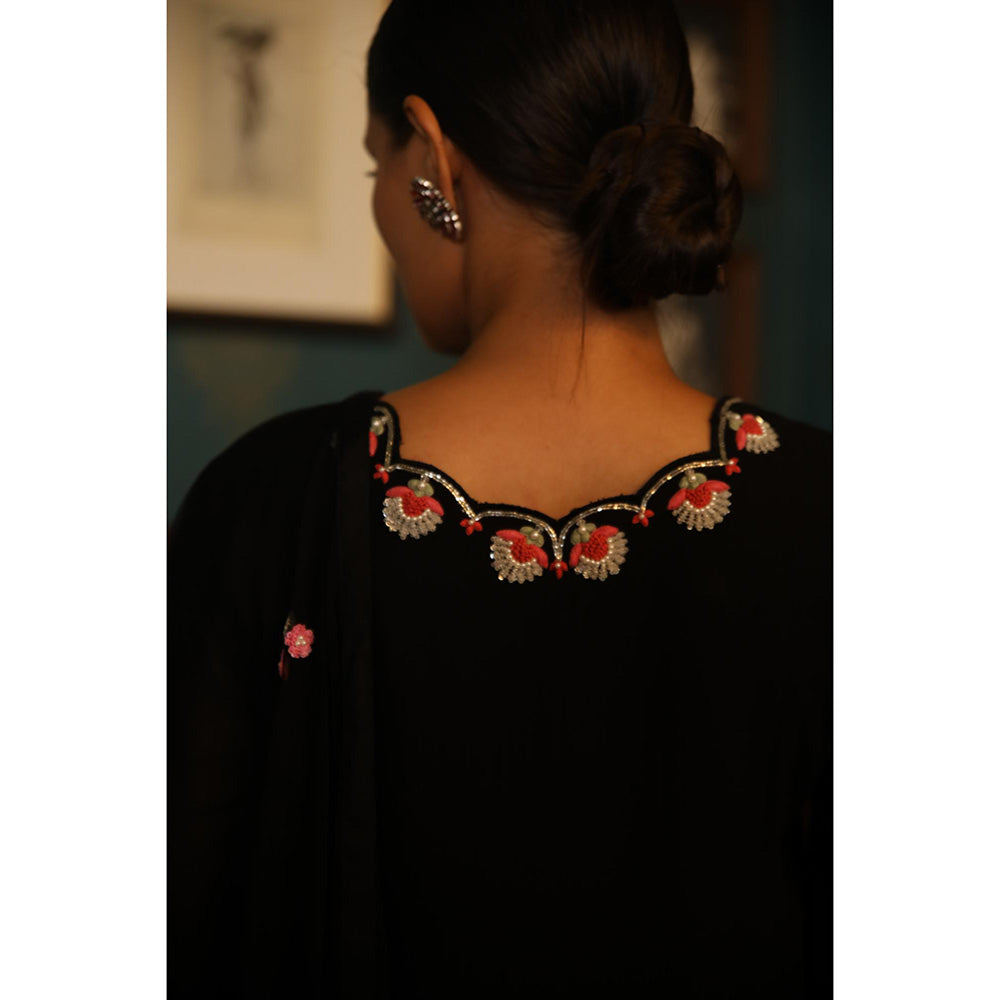 Radha Sharma Black Georgette Embellished Kurta with Palazzo and Dupatta (Set of 3)