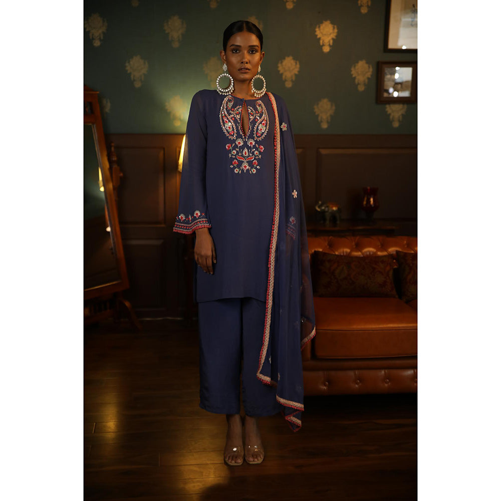 Radha Sharma Purple Georgette Embellished Kurta with Palazzo and Dupatta (Set of 3)