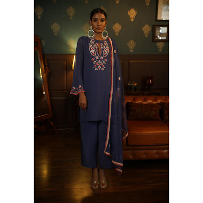 Radha Sharma Purple Georgette Embellished Kurta with Palazzo and Dupatta (Set of 3)