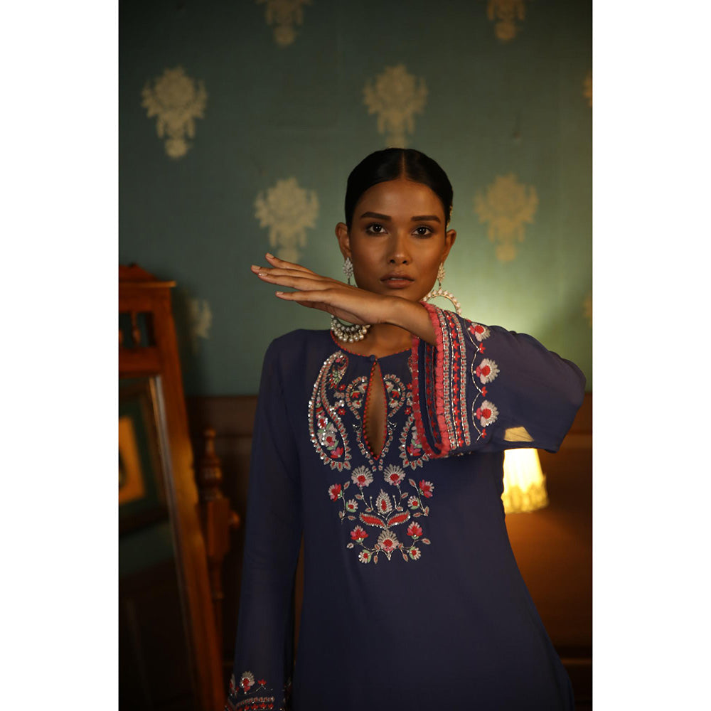 Radha Sharma Purple Georgette Embellished Kurta with Palazzo and Dupatta (Set of 3)