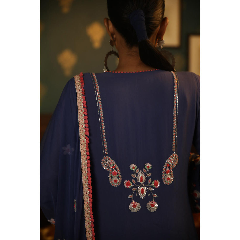 Radha Sharma Purple Georgette Embellished Kurta with Palazzo and Dupatta (Set of 3)