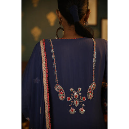 Radha Sharma Purple Georgette Embellished Kurta with Palazzo and Dupatta (Set of 3)