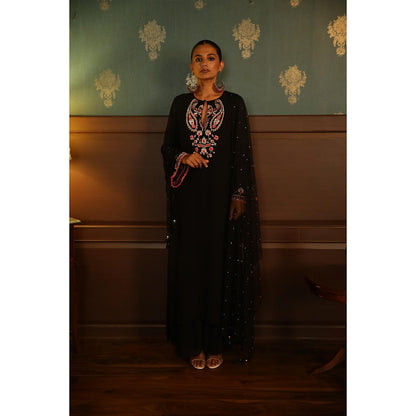 Radha Sharma Black Georgette Embellished Kurta with Palazzo and Dupatta (Set of 3)