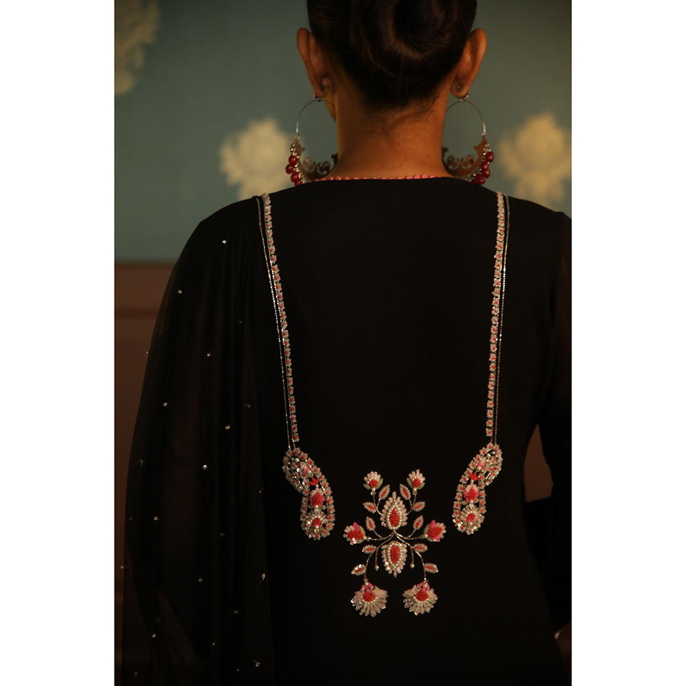 Radha Sharma Black Georgette Embellished Kurta with Palazzo and Dupatta (Set of 3)
