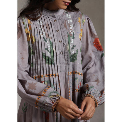 Raiman Lavender Botanical Pleat Floral Dress