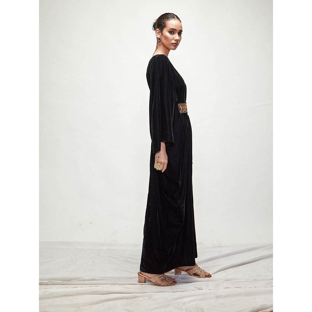 Ranian Black Velvet Kaftan Dress with Belt (Set of 2)