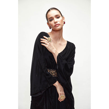 Ranian Black Velvet Kaftan Dress with Belt (Set of 2)