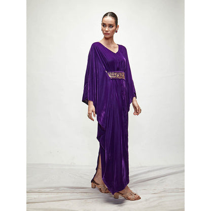 Ranian Purple Velvet Kaftan Dress with Belt (Set of 2)