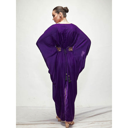 Ranian Purple Velvet Kaftan Dress with Belt (Set of 2)