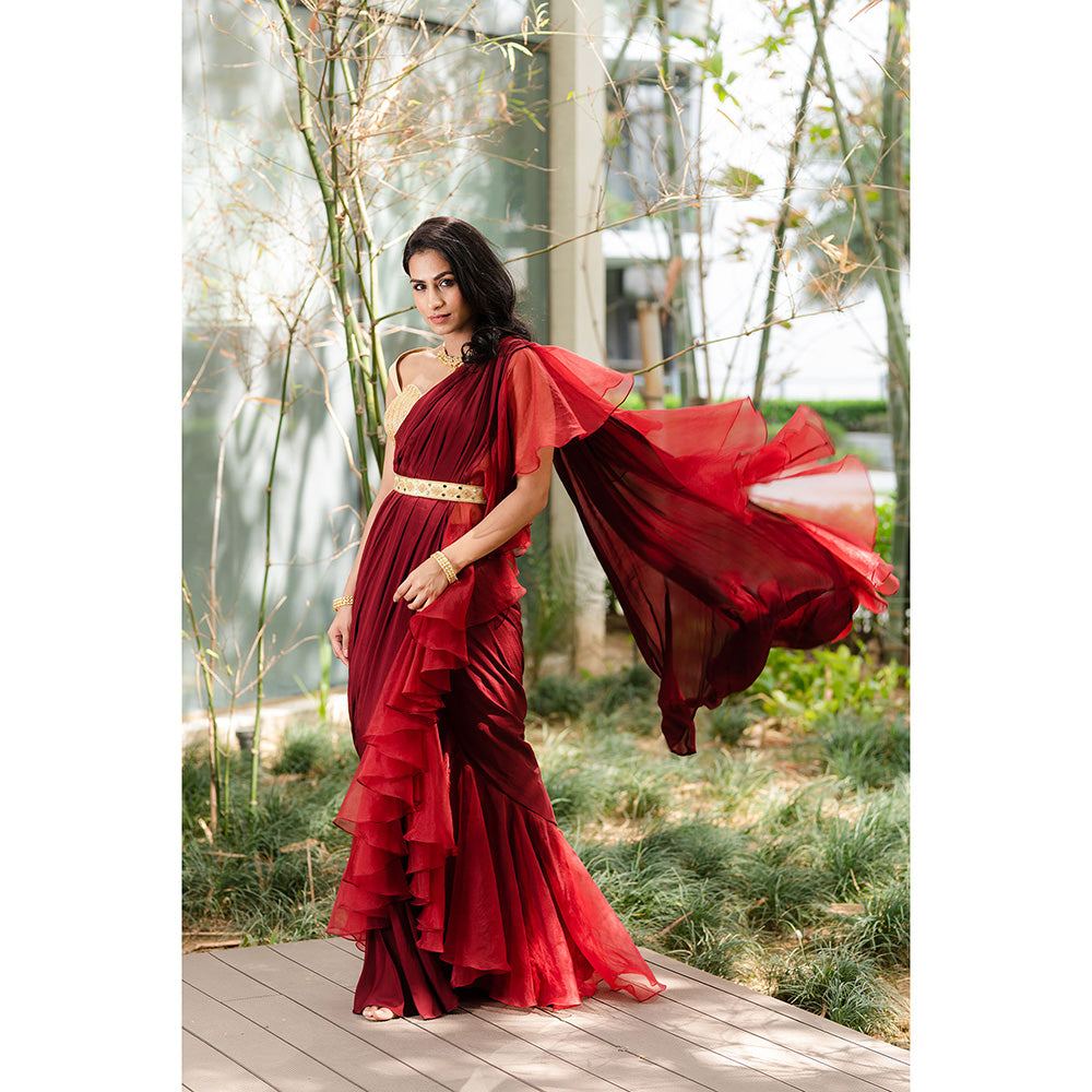 Rashika Sharma Aarna Pre-Draped Saree with Blouse and Belt with Stitched