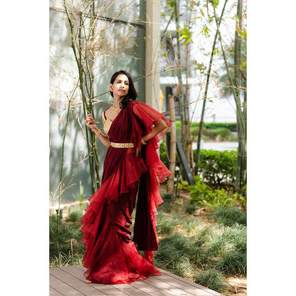 Rashika Sharma Aarna Pre-Draped Saree with Blouse and Belt with Stitched