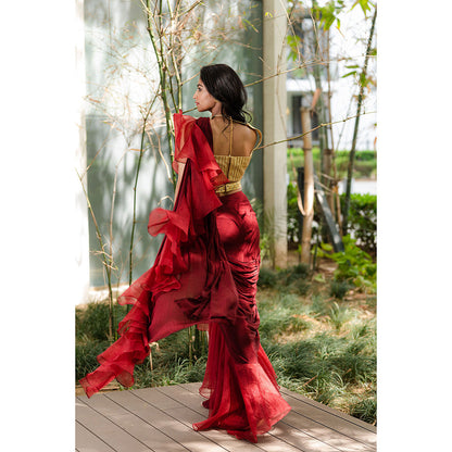 Rashika Sharma Aarna Pre-Draped Saree with Blouse and Belt with Stitched