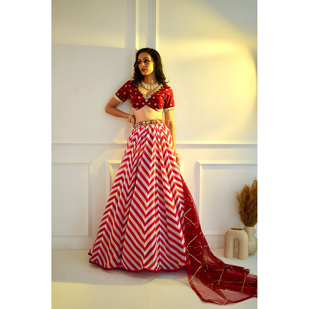 Rashika Sharma Myrah Pink Chevron Blouse and Lehenga with Dupatta (Set of 3)
