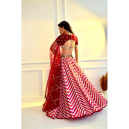 Rashika Sharma Myrah Pink Chevron Blouse and Lehenga with Dupatta (Set of 3)