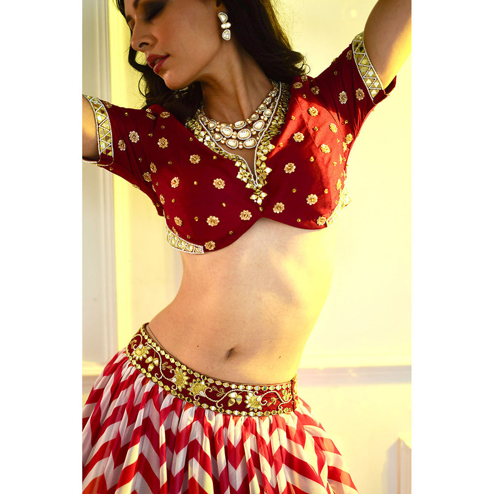 Rashika Sharma Myrah Pink Chevron Blouse and Lehenga with Dupatta (Set of 3)