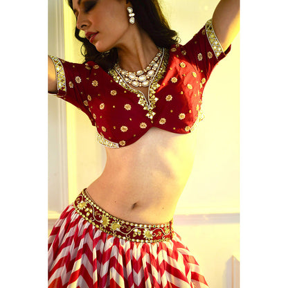 Rashika Sharma Myrah Pink Chevron Blouse and Lehenga with Dupatta (Set of 3)