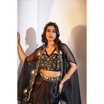 Rashika Sharma Aria Drape Skirt with Bustier and Cape (Set of 3)