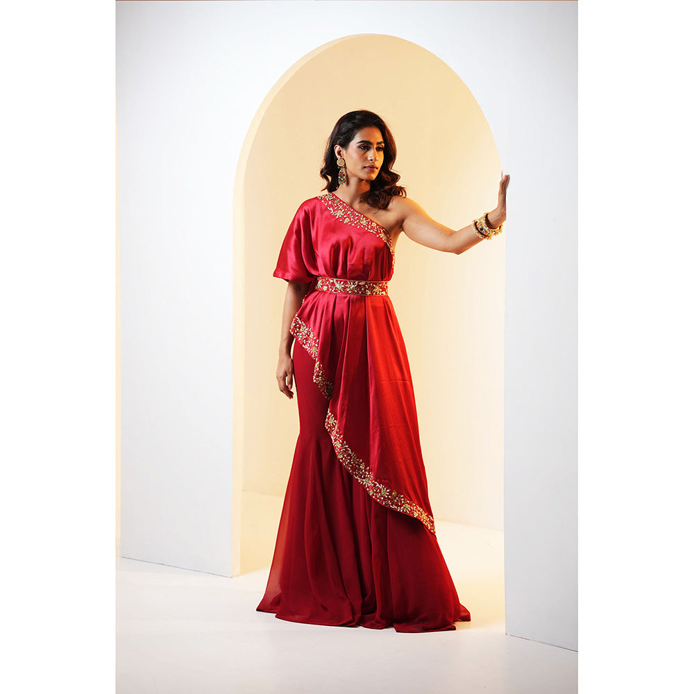 Rashika Sharma Seher Drape Cape Inner and Flared Sharara with Belt (Set of 4)