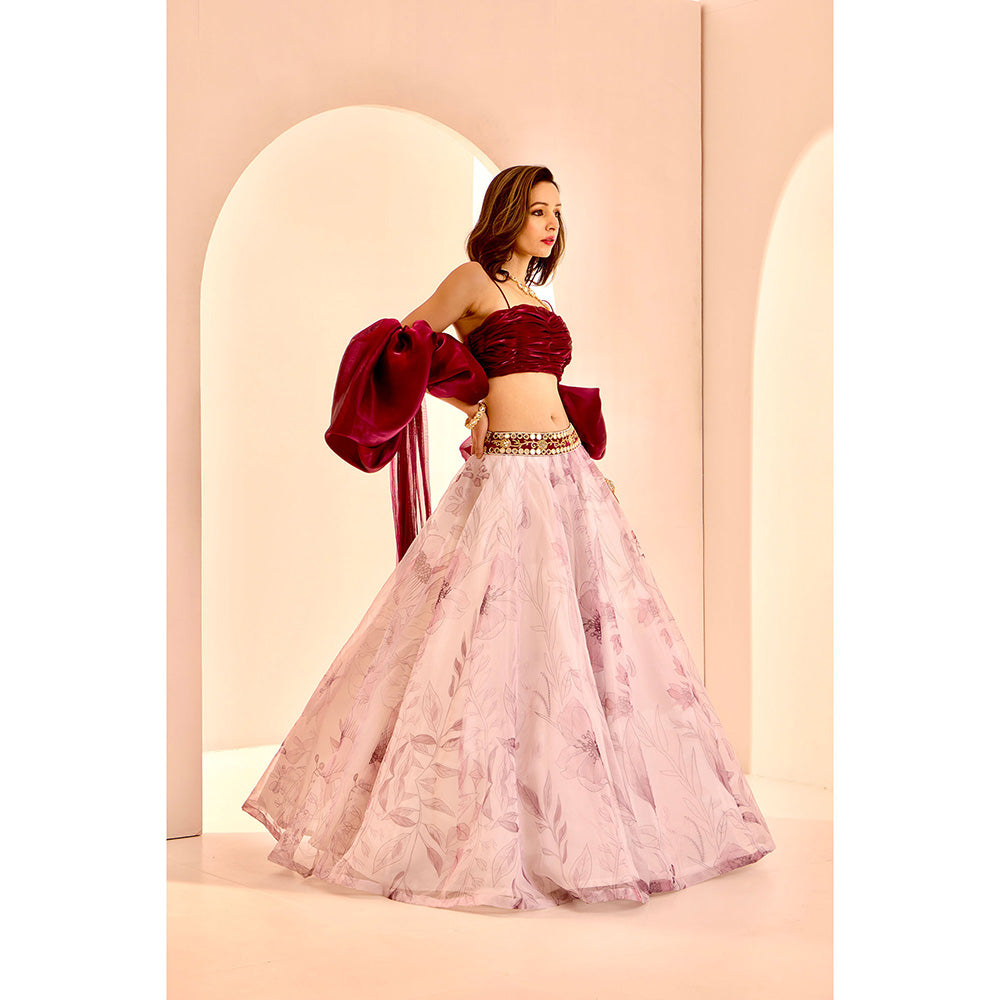 Rashika Sharma Pink Ruby Lehenga with Bustier and Dupatta (Set of 3)