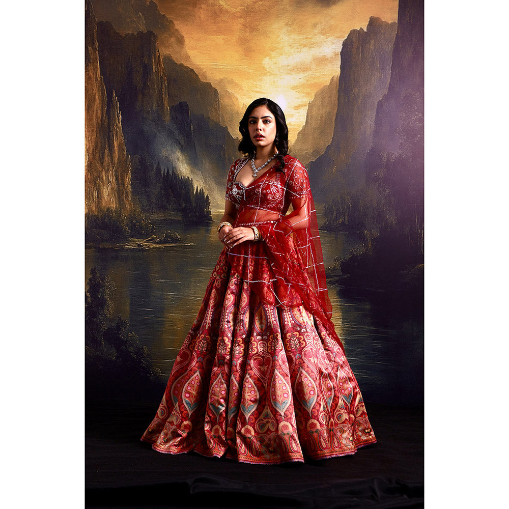 Rashika Sharma Red Noor Lehenga with Blouse and Dupatta (Set of 3)