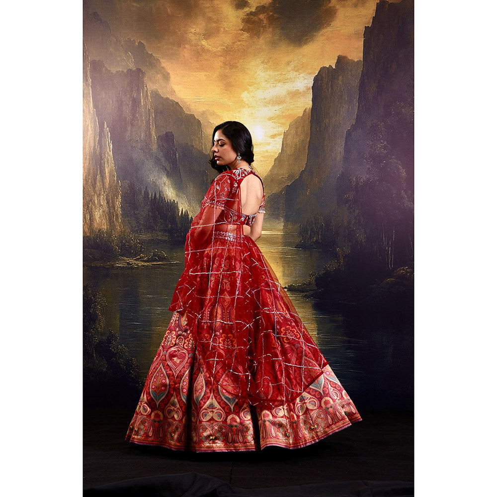 Rashika Sharma Red Noor Lehenga with Blouse and Dupatta (Set of 3)