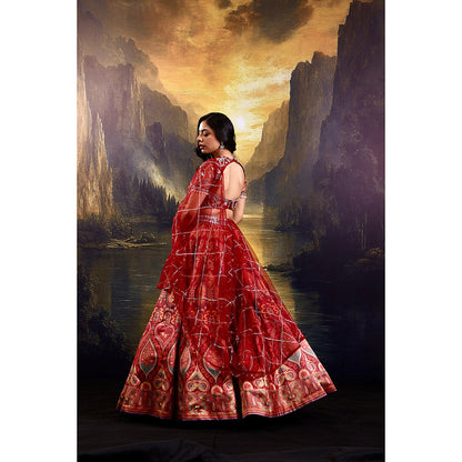 Rashika Sharma Red Noor Lehenga with Blouse and Dupatta (Set of 3)