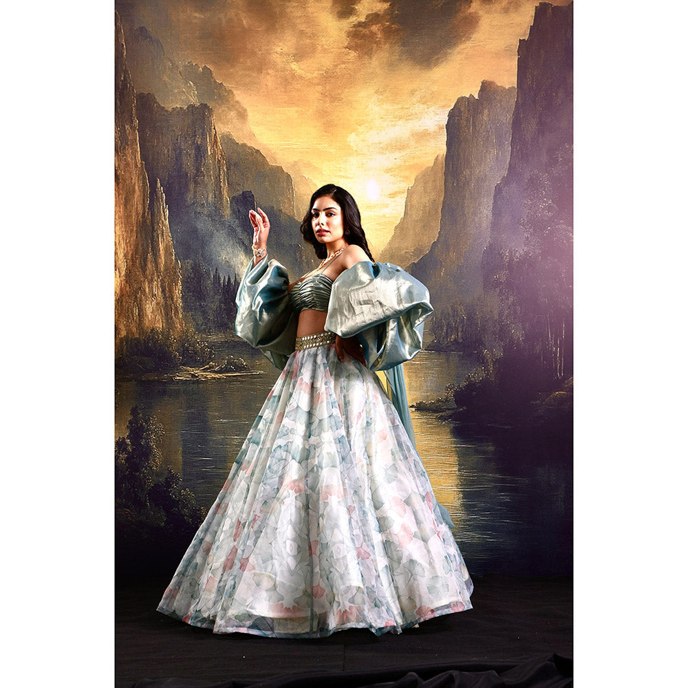 Rashika Sharma Blue Jasmine Classic Lehenga with Blouse and Cuff Dupatta (Set of 3)