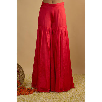 RAYASHA KHAN Pink Crimson Blush Silk Chiffon Sharara with Kurti and Dupatta
