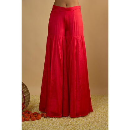 RAYASHA KHAN Pink Crimson Blush Silk Chiffon Sharara with Corset Top and Dupatta