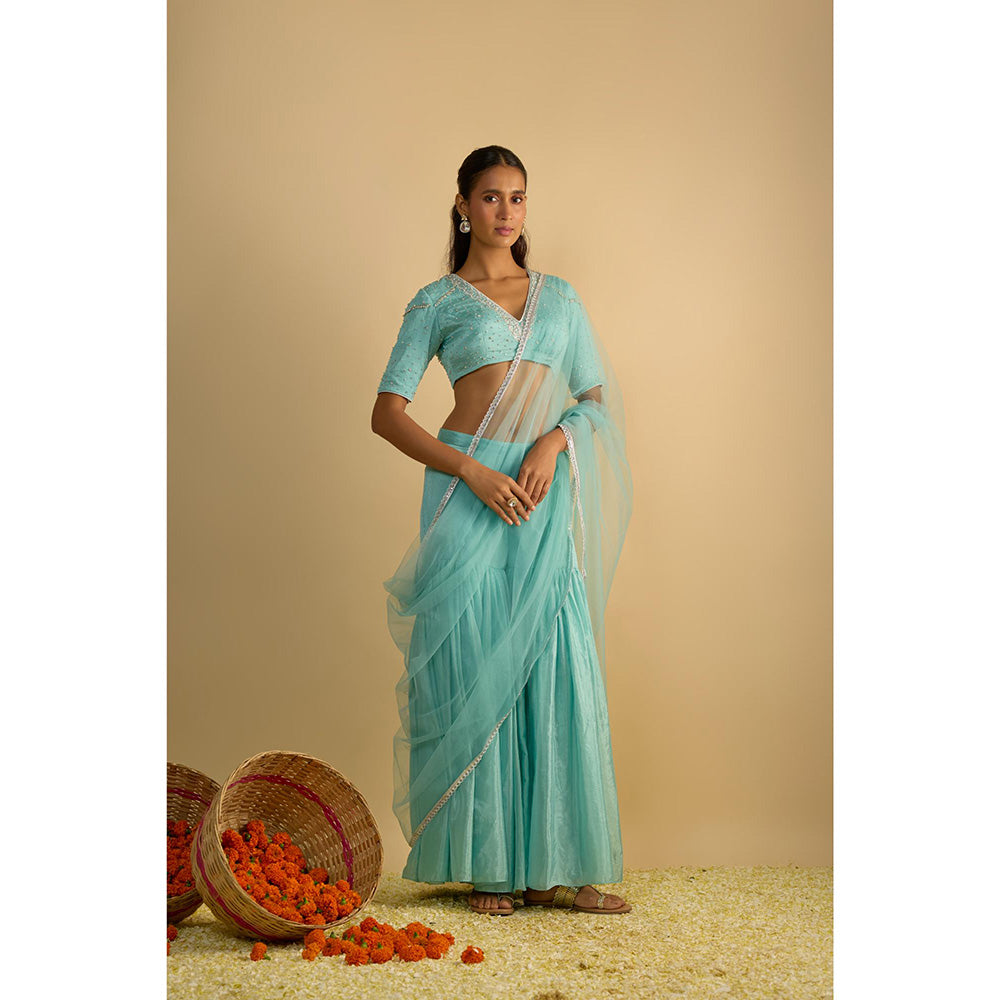 RAYASHA KHAN Crystal Blue Sharara with Blouse and Dupatta