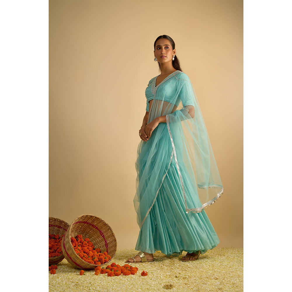 RAYASHA KHAN Crystal Blue Sharara with Blouse and Dupatta