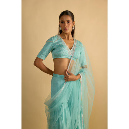 RAYASHA KHAN Crystal Blue Sharara with Blouse and Dupatta