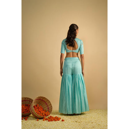 RAYASHA KHAN Crystal Blue Sharara with Blouse and Dupatta