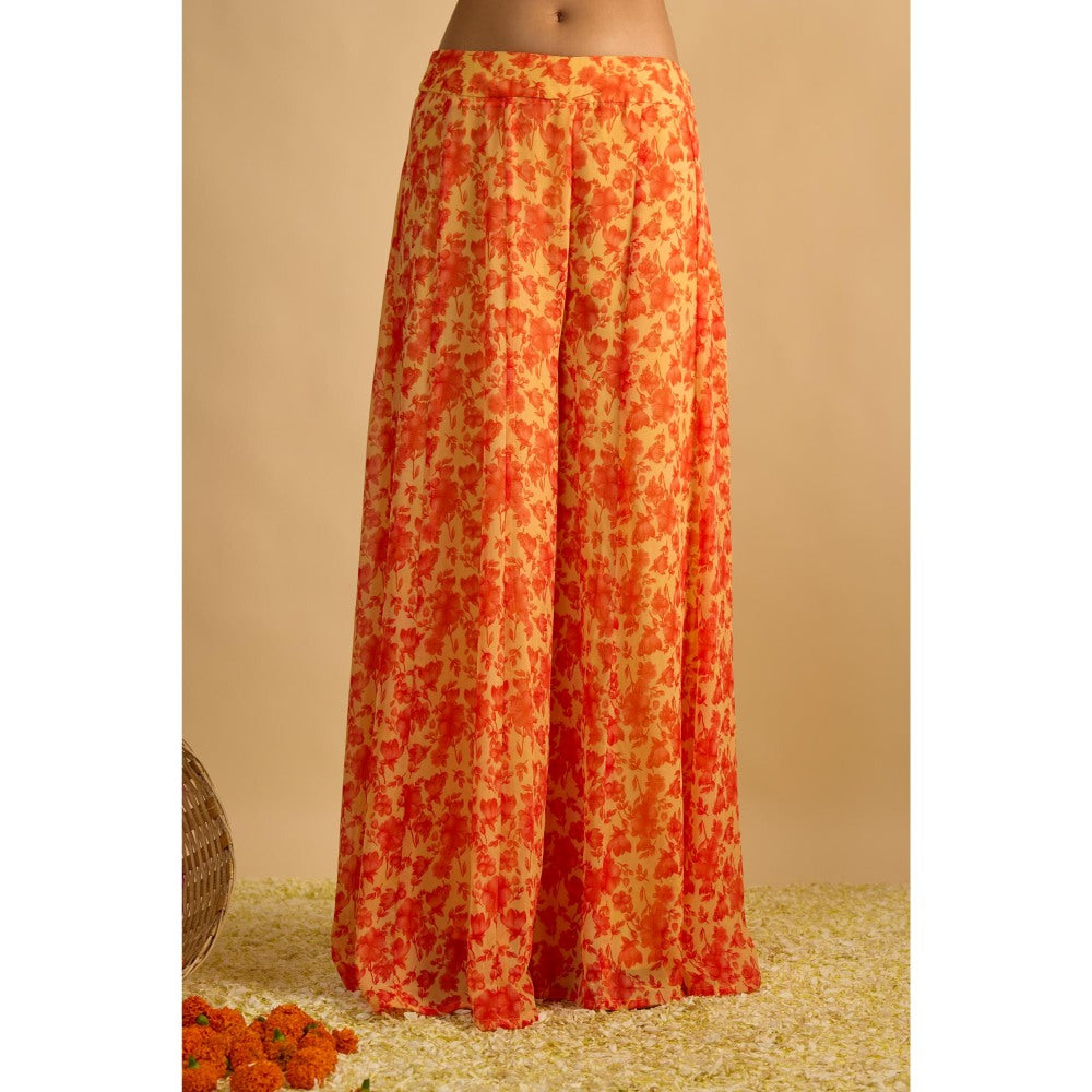 RAYASHA KHAN Yellow Printed Kurta with Palazzo and Dupatta