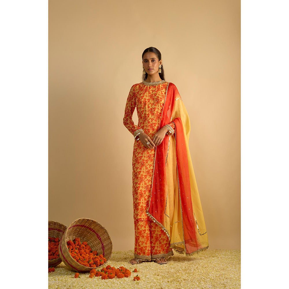 RAYASHA KHAN Yellow Printed Kurta with Palazzo and Dupatta