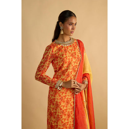 RAYASHA KHAN Yellow Printed Kurta with Palazzo and Dupatta