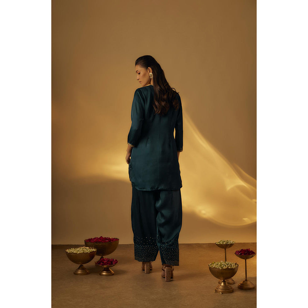 RAYASHA KHAN Teal Farshi Salwar with Kurti and Dupatta