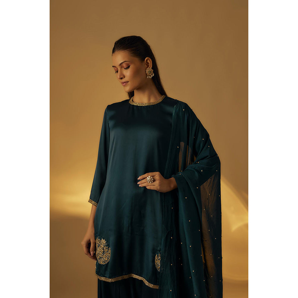 RAYASHA KHAN Teal Farshi Salwar with Kurti and Dupatta