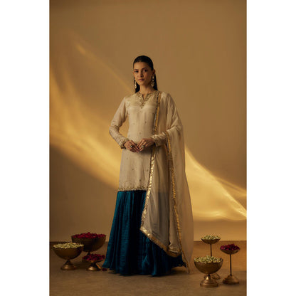 RAYASHA KHAN Beige Sharara with Kurti and Dupatta