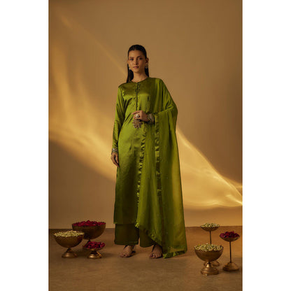 RAYASHA KHAN Mehendi Green Kurta with Palazzo and Dupatta