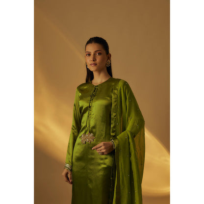 RAYASHA KHAN Mehendi Green Kurta with Palazzo and Dupatta