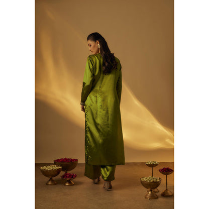 RAYASHA KHAN Mehendi Green Kurta with Palazzo and Dupatta