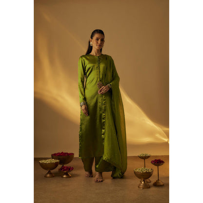 RAYASHA KHAN Mehendi Green Kurta with Palazzo and Dupatta