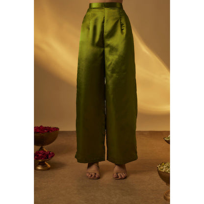 RAYASHA KHAN Mehendi Green Kurta with Palazzo and Dupatta