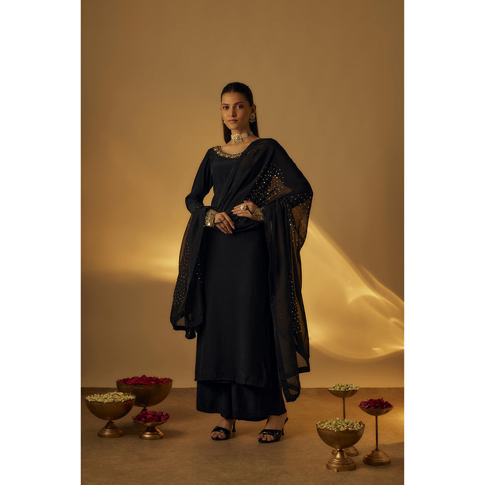 RAYASHA KHAN Black Kurta with Palazzo and Dupatta