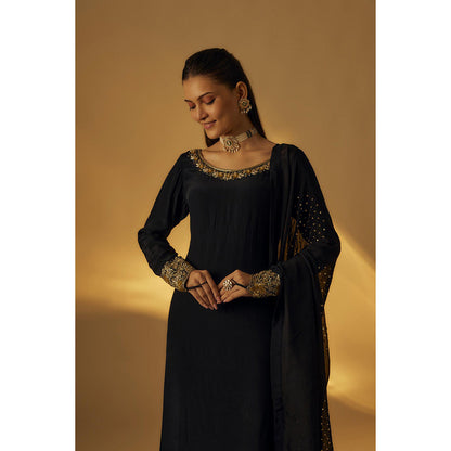 RAYASHA KHAN Black Kurta with Palazzo and Dupatta